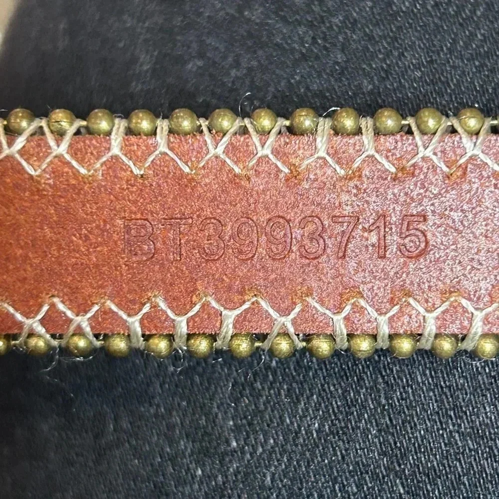 Vintage Gold Leather Beaded Edge Skinny Belt Size Medium